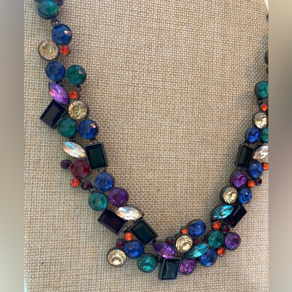 Multi Colored Rainbow Stones Statement Necklace - image 5